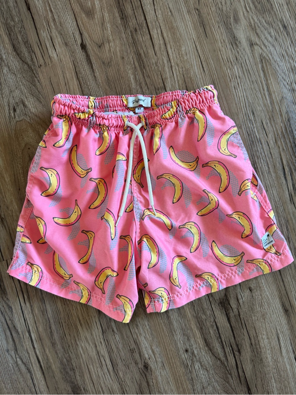 Men's Palmees Pink Banana Print Swim Trunks with Liner & Drawstring